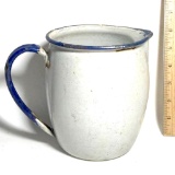 White Enamel Pitcher with Blue Handle & Rim