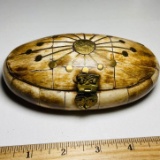 Impressive Oval Bone Hinged Trinket Box with Brass Embellishments