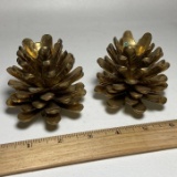 Pair of Heavy Brass Pinecone Candlesticks Made in India