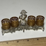 Vintage Sam Fink Vanity Top Silver Tone & Gold Filigree Lipstick Caddy