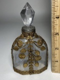 Beautiful Vintage Perfume Bottle with Stopper & Ornately Decorated Exterior