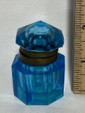 Pretty Blue Glass Hinged Lid Jar