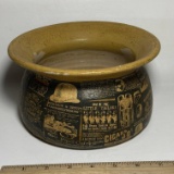 Vintage Pottery Spittoon  w/ Appliqué Advertisements