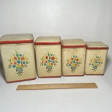 4 pc Retro Floral Metal Canisters with Lids