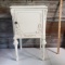 Vintage Wood Side Table with One Door Painted Off White