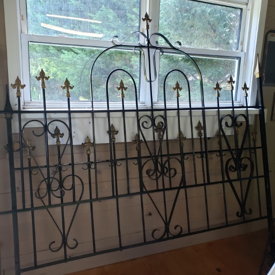 Beautiful Heavy Iron King Size Bed with Headboard, Footboard, Rails, Fleur De Lis Finials