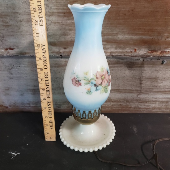 Vintage Milk Glass Lamp with Painted Globe