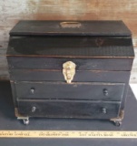 Vintage Wooden Rolling Tool Box 