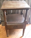 Vintage Wooden End Table with One Drawer