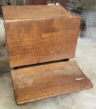 Vintage Wooden Folding Seat School Desk With Cast Iron Base