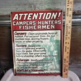 Vintage Heavy Metal Sign “Campers - Hunters - Fishermen”