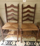Pair of Vintage Ladder Back with Rush Bottom Seat