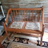 Vintage Wood Bench with Upholstered Seats