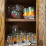 Cabinet Lot of Glass Pitchers and Juice Glasses