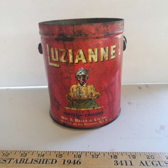 Vintage Luzianne Coffee and Chicory Tin Bucket with Handle