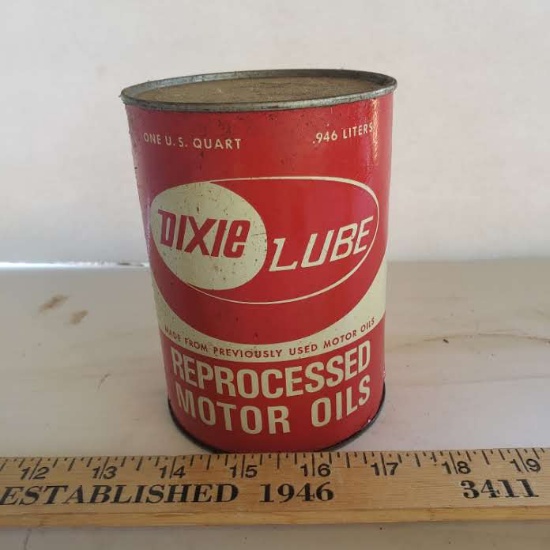 Vintage Full Can Dixie Lube Motor Oil Can, Quart Size  