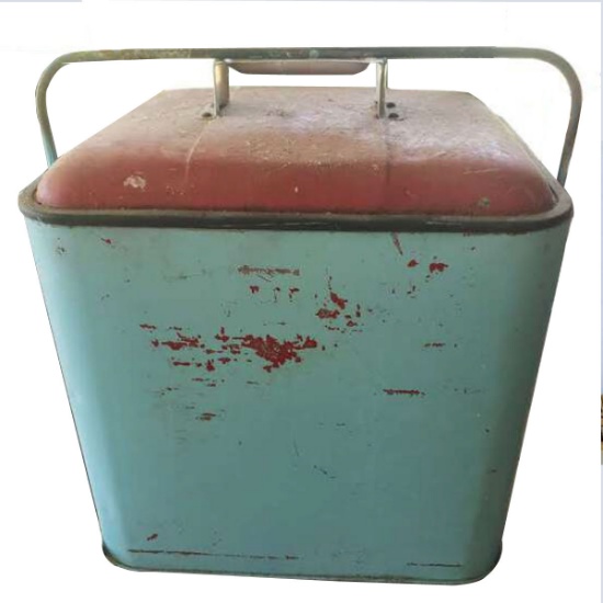 Vintage Drink Cooler Painted Aqua with Red Lid, Bottle Opener and Drain Spout