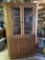 Vintage Wooden Caddy Corner China Display Cabinet with 5 Shelves and One Drawer