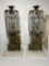 Pair of Exquisite Victorian Style Brass Girandoles w/ Hanging Crystal Prisms & Marble Bases