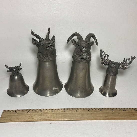 Lot of Deer & Steer Pewter Shot Glasses