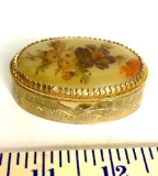 Vintage Gold Finished Pill Box with Mirror Inside
