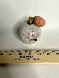 Vintage Milk Glass Perfume Bottle w/ Glass Motif & Wrapped Atomizer