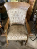 Vintage Wooden Rocking Chair with Upholstered Seat