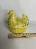 Vintage Yellow Ceramic Hen on A Nest