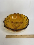 Vintage Amber Glass Ruffled Edge Bowl