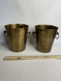 Pair of Brass Tone Buckets with Ring Handles