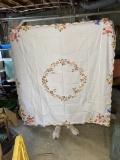 Vintage White Table Cloth with Hand Stitched Designs