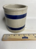 Vintage R.R.P. Co. Roseville Pottery Crock with 2 Blue Stripes