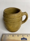 Antique Pottery Barrel Mug Marked 16
