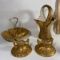 4 pc Hand Decorated 22K Gold Weeping-Bright Gold Candlesticks, Basket & Serving Dish