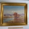 Original Lake Scene Painting Signed by Artist in Gilt Wooden Frame