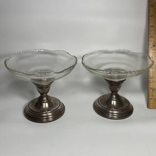 Pair of Vintage Glass Compotes with Weighted Sterling Silver Bases by Berkeley