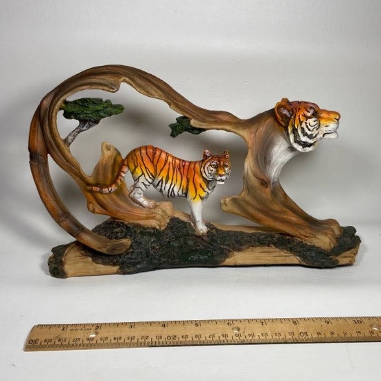 Cool Carved Resin Tiger within an Open Tiger Statue