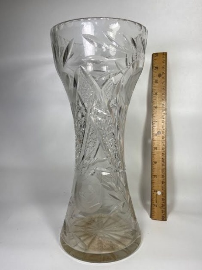 Tall Pressed Glass Vase with Floral Design
