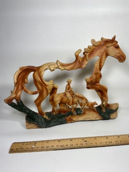 Unique Carved Horse & Rider within an Open Horse Statue