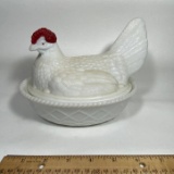 Vintage Milk Glass Hen on a Nest