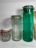 Lot of 3 Various Sized Glass Jars with Lids