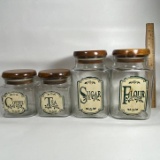 Vintage Glass Canister Set with Wooden Lids