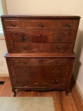 Antique 3 over 3 Chest of Drawers with Ornate Carvings