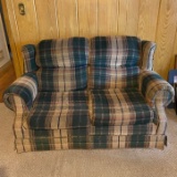 Plaid Love Seat with Green, Tan & Blue