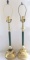 Pair of Brass Finish Banquet Lamps w/ Green Accent