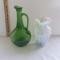 Cluthra Art Glass Vase & Green Glass Bottle w/Handle