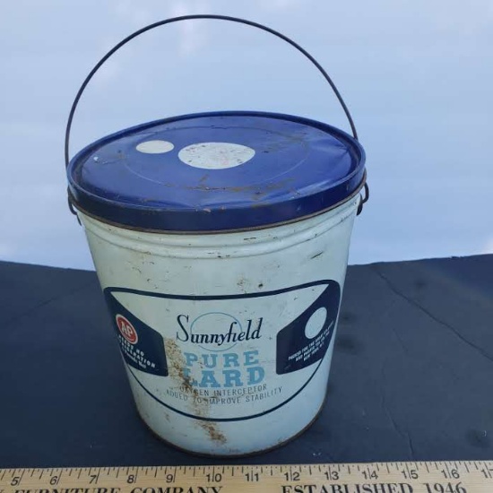 Vintage Sunnyfield Pure Lard Bucket with Lid, 8 Lbs.