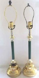 Pair of Brass Finish Banquet Lamps w/ Green Accent