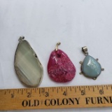 Lot of 3 Beautiful Large Stone Pendants