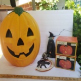 Lot of Halloween Décor, Blow Mold Pumpkin and More